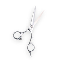 Japanese ATS-314 steel cutting shear with blades open showing hand-honed convex edge
