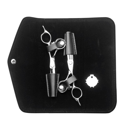 InfynitEdge cutting and thinning shear set laid out with subscription kit contents
